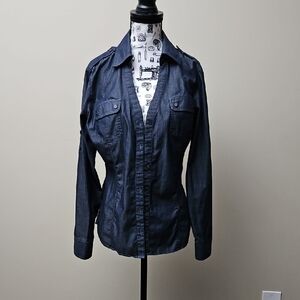 Express Design Studio Button Up Lightweight Denim Long Sleeve Slim Fit Shirt Med